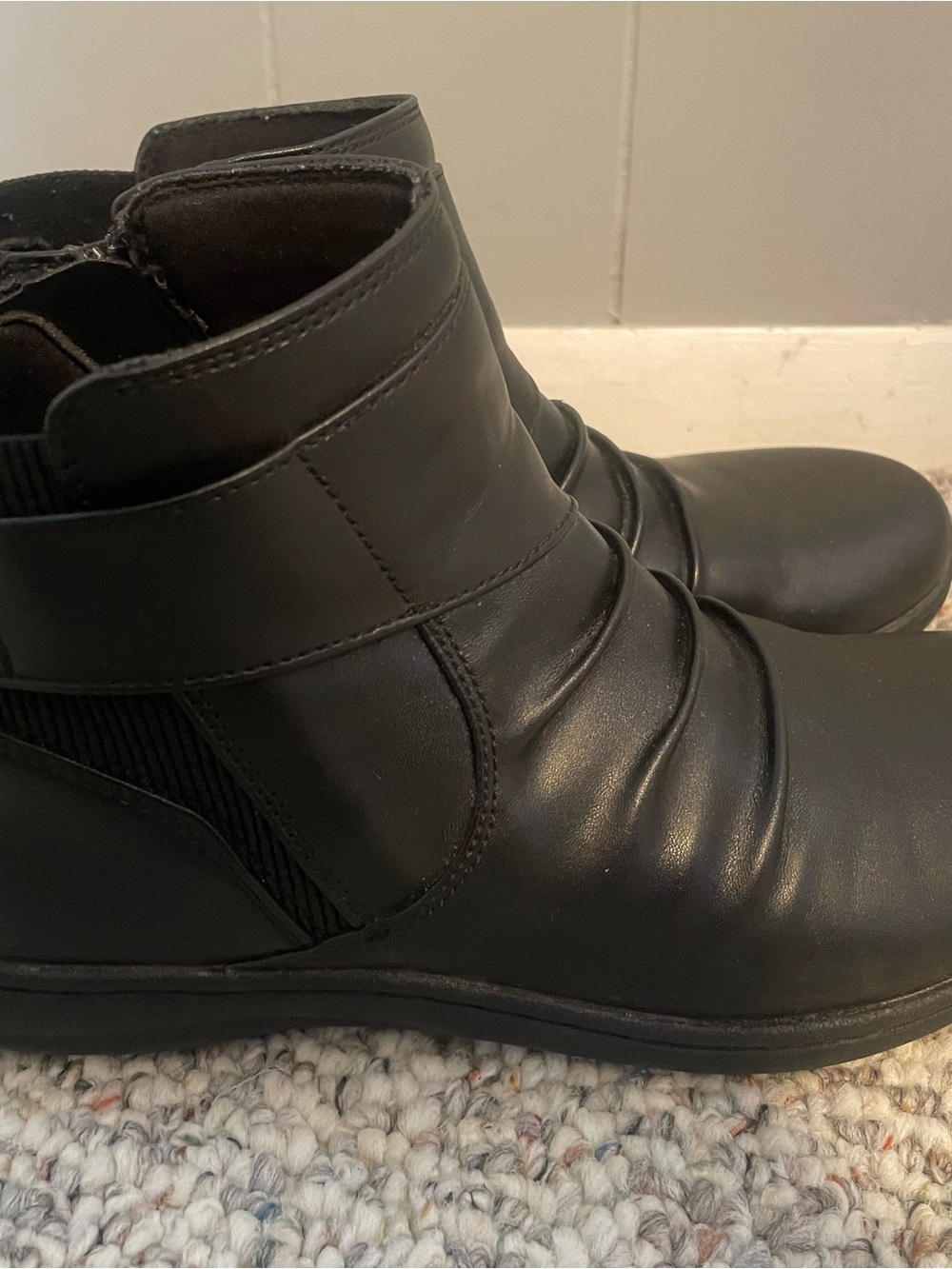 Clarks Black Leather Ankle Booties with Elastic Side Panels